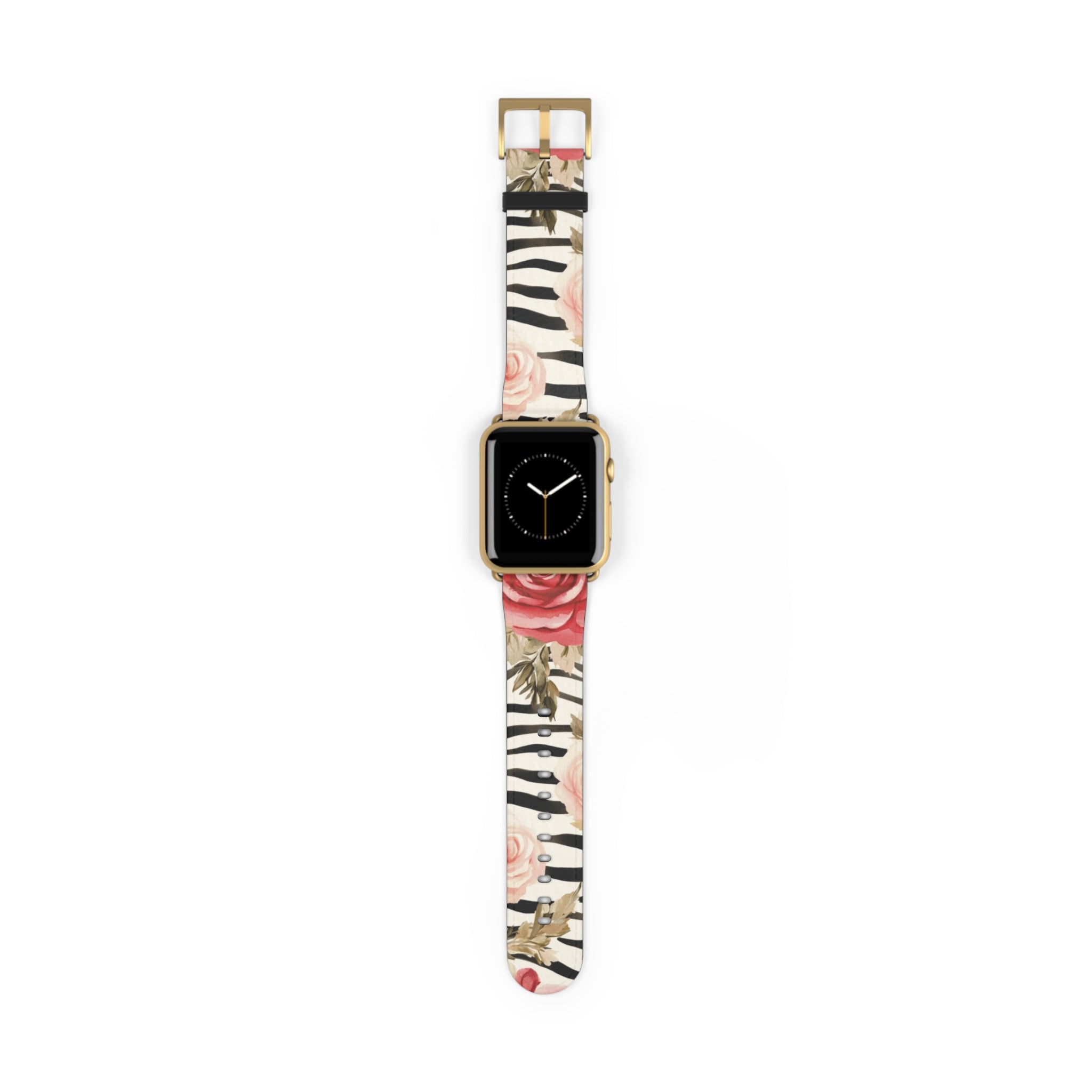 Floral Zebra Print Apple Watch Band, Artsulli - Art is Long, Life is Short, Accessories, Size, 42 - 45 mm, Color, Gold Matte, , , 33460077574094278297
