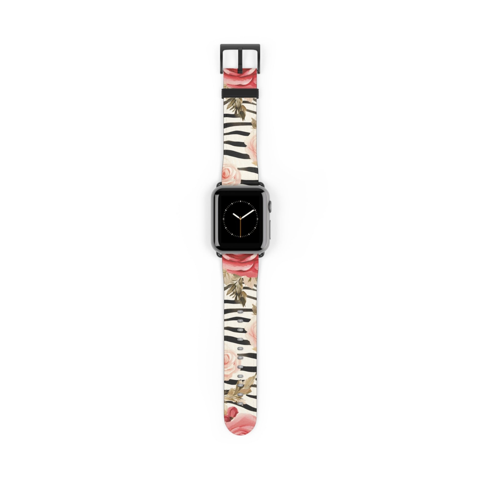 Floral Zebra Print Apple Watch Band, Artsulli - Art is Long, Life is Short, Accessories, Size, 38 - 41 mm, Color, Black Matte, , , 22296318727913857806