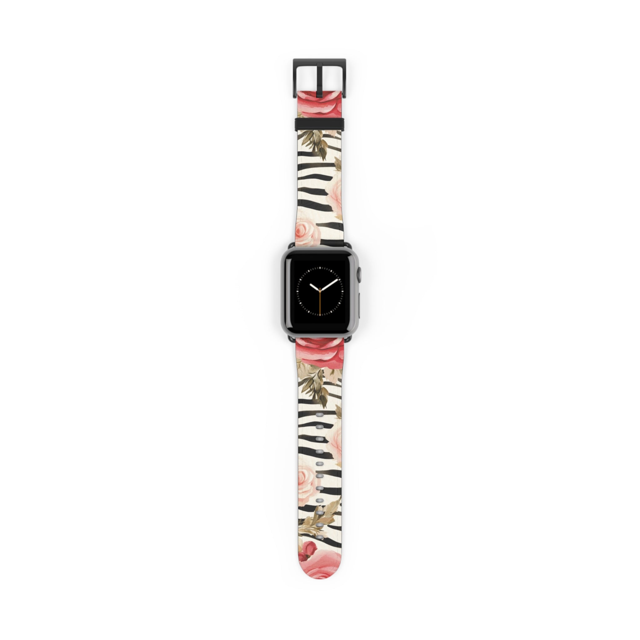 Floral Zebra Print Apple Watch Band, Artsulli - Art is Long, Life is Short, Accessories, Size, 38 - 41 mm, Color, Black Matte, , , 22296318727913857806