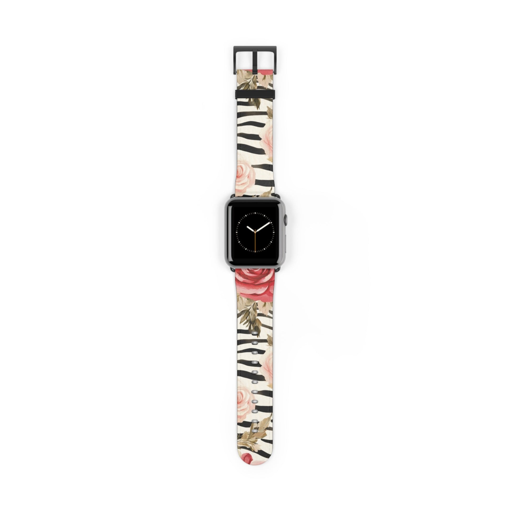 Floral Zebra Print Apple Watch Band, Artsulli - Art is Long, Life is Short, Accessories, Size, 42 - 45 mm, Color, Black Matte, , , 11761445949768010304