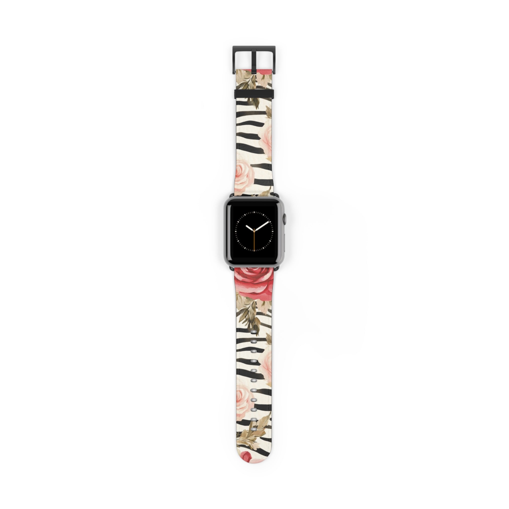 Floral Zebra Print Apple Watch Band, Artsulli - Art is Long, Life is Short, Accessories, Size, 42 - 45 mm, Color, Black Matte, , , 11761445949768010304