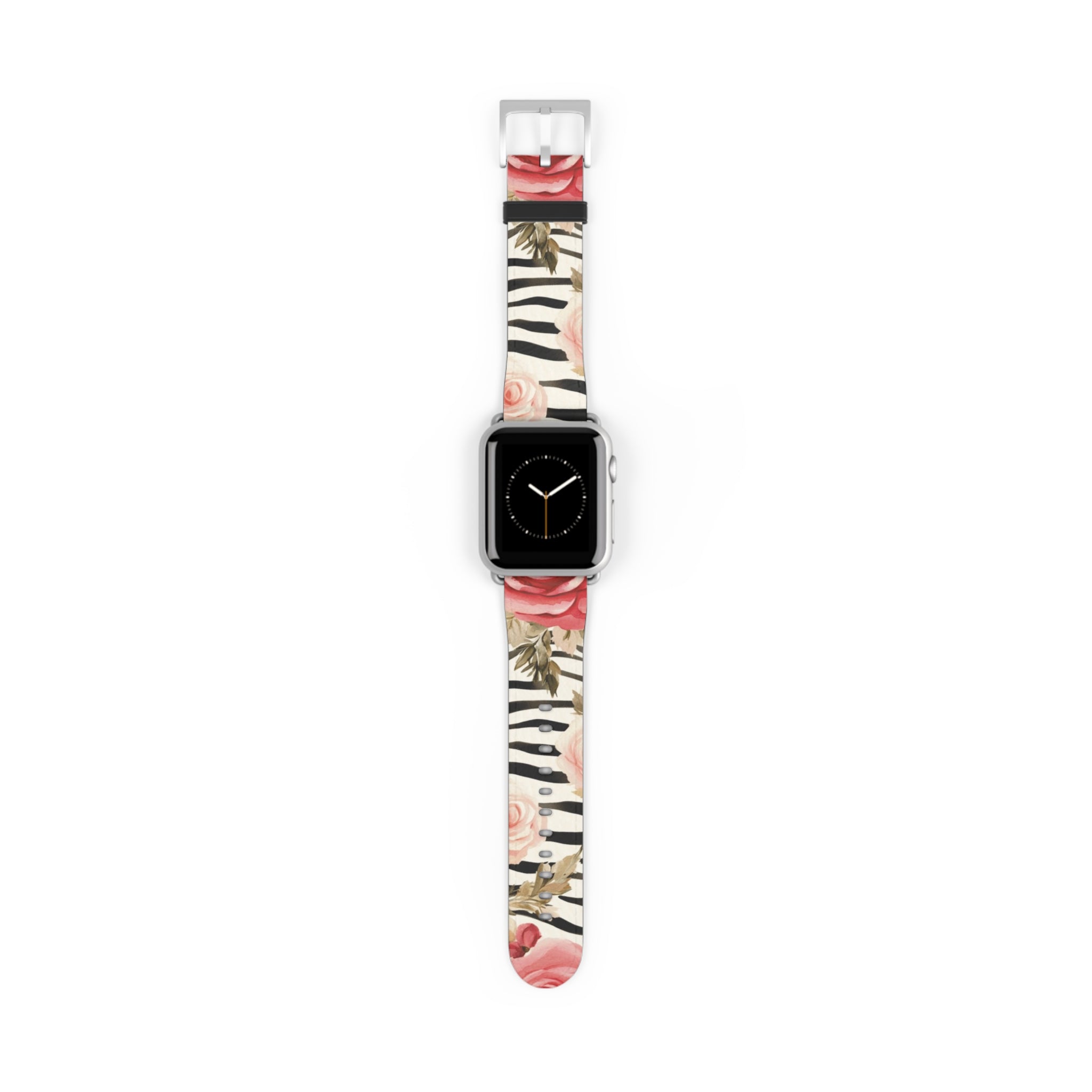 Floral Zebra Print Apple Watch Band, Artsulli - Art is Long, Life is Short, Accessories, Size, 38 - 41 mm, Color, Silver Matte, , , 79787983842663289679