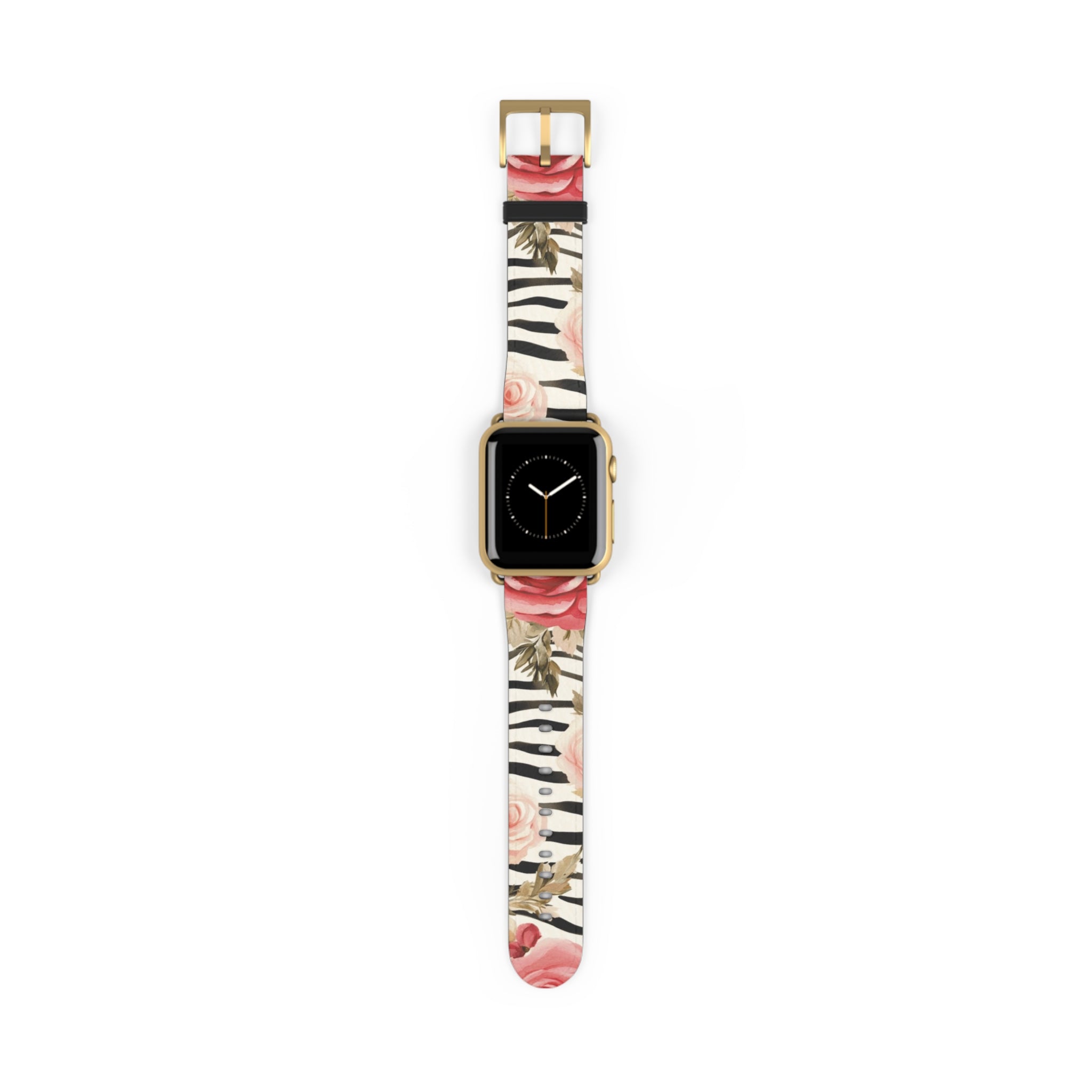 Floral Zebra Print Apple Watch Band, Artsulli - Art is Long, Life is Short, Accessories, Size, 38 - 41 mm, Color, Gold Matte, , , 21895462902649644165