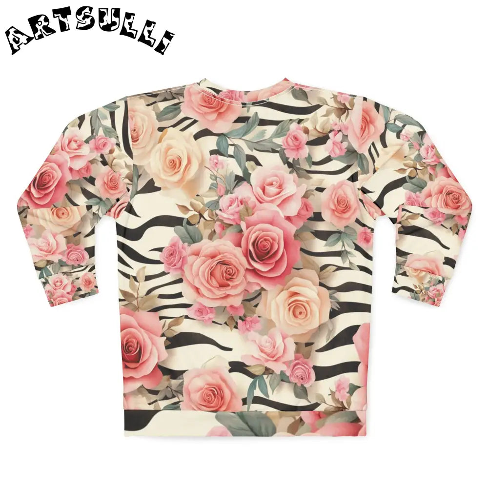 Floral Zebra Print Crewneck Sweatshirt, Artsulli - Art is Long, Life is Short, All Over Prints, , , , , , , 