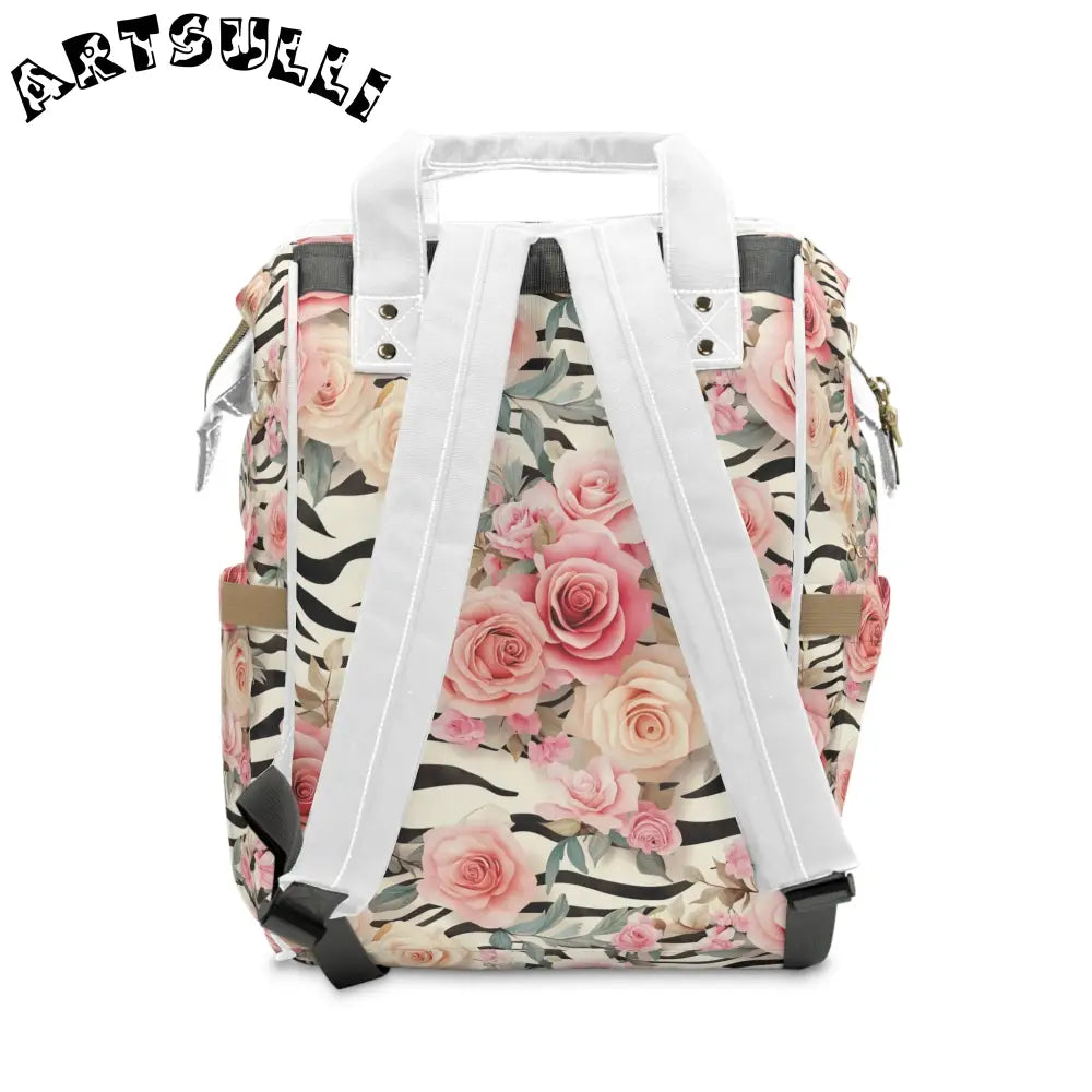 Floral Zebra Print Diaper Backpack, Artsulli - Art is Long, Life is Short, Bags, , , , , , , 