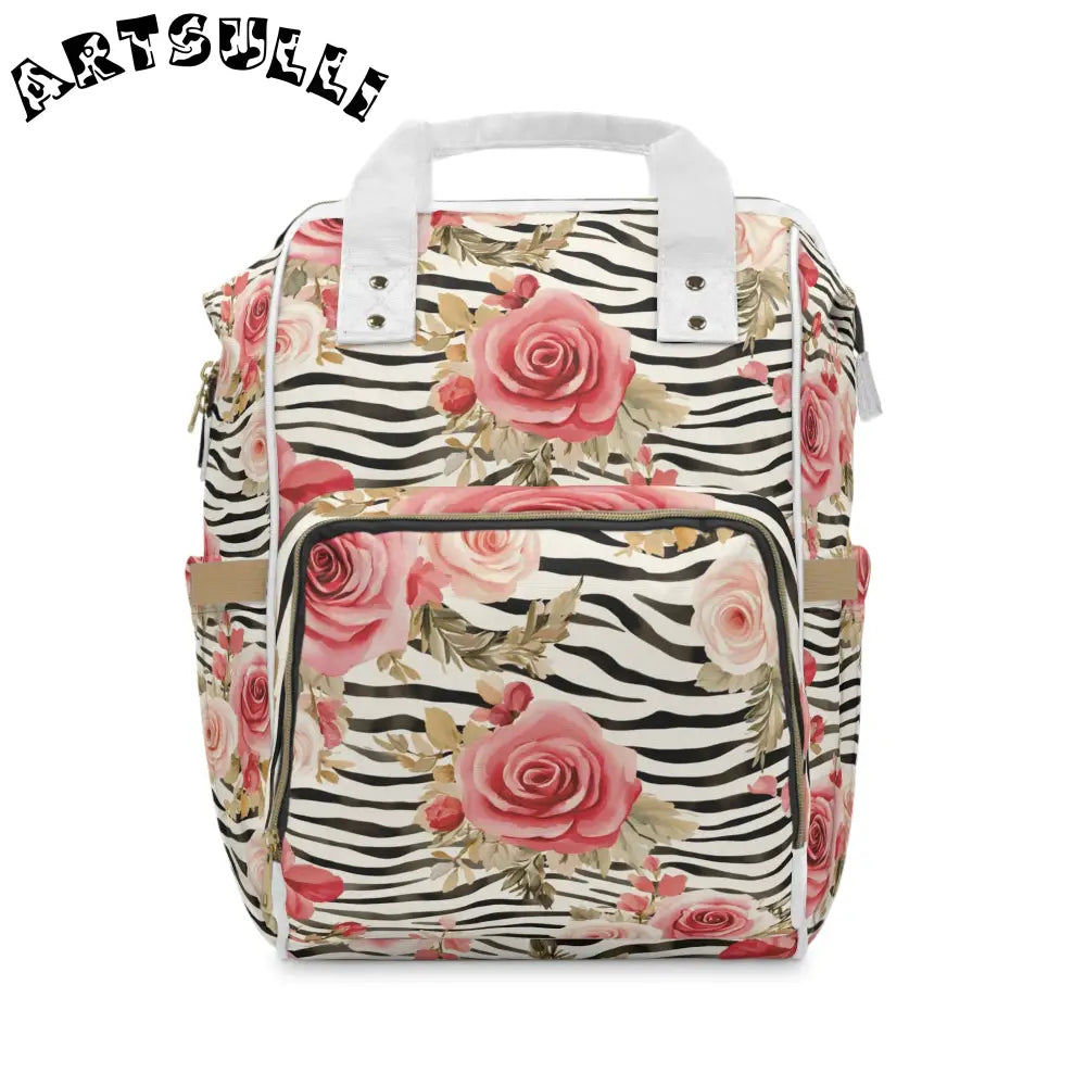 Floral Zebra Print Diaper Backpack, Artsulli - Art is Long, Life is Short, Bags, Size, 15.0" × 10.8" × 6.7'', , , , , 31972833013038348256