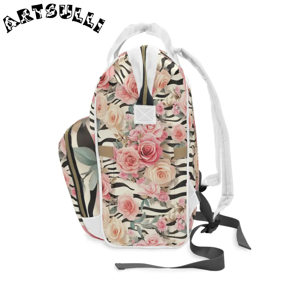 Floral Zebra Print Diaper Backpack, Artsulli - Art is Long, Life is Short, Bags, , , , , , , 