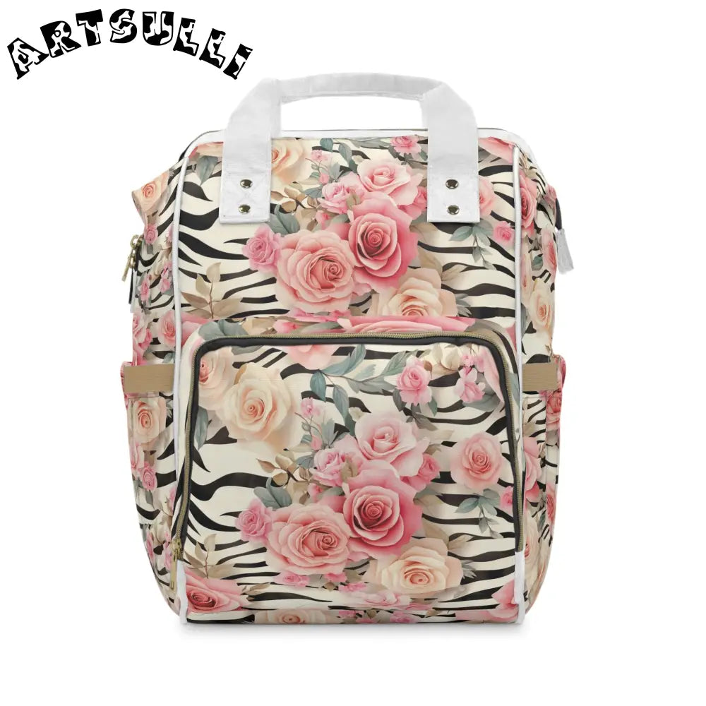 Floral Zebra Print Diaper Backpack, Artsulli - Art is Long, Life is Short, Bags, Size, 15.0" × 10.8" × 6.7'', , , , , 22507649797827560605