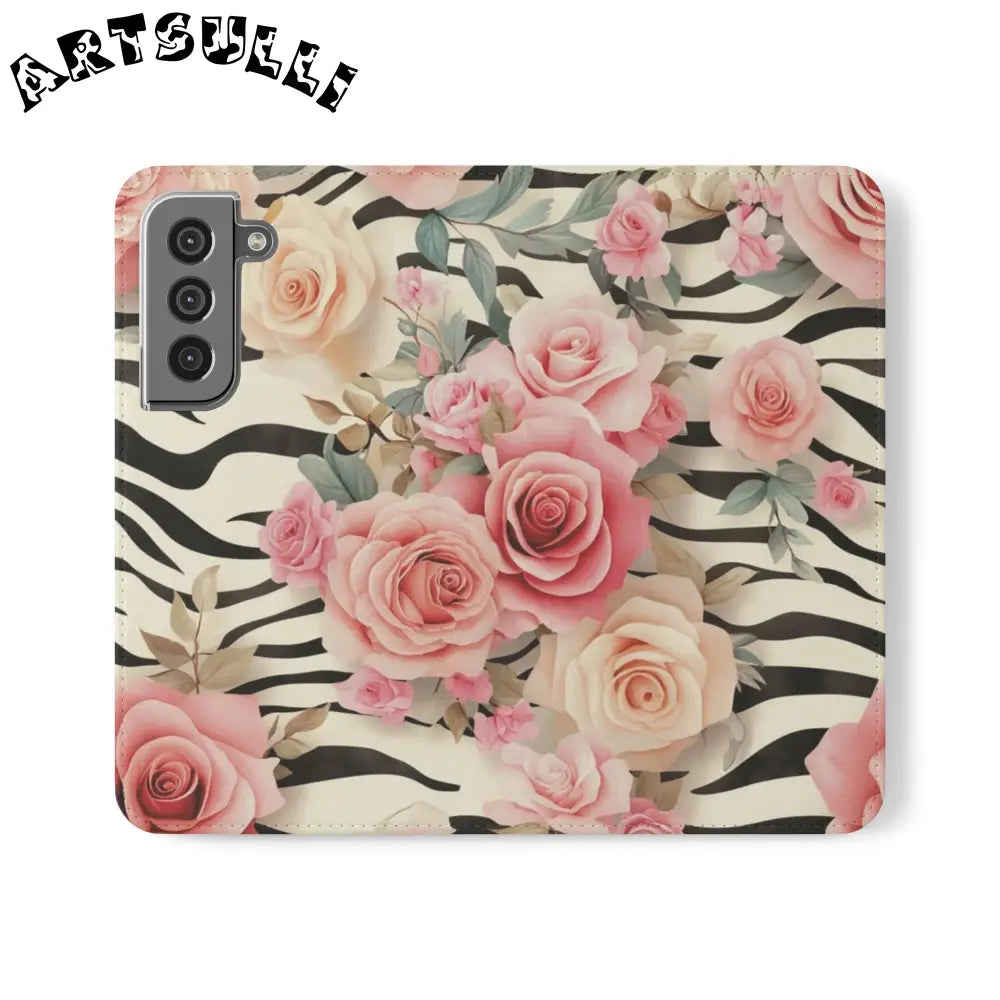 Floral Zebra Print Flip Cases, Artsulli - Art is Long, Life is Short, Phone Case, Size, Samsung Galaxy S22, , , , , 14277688916237761229
