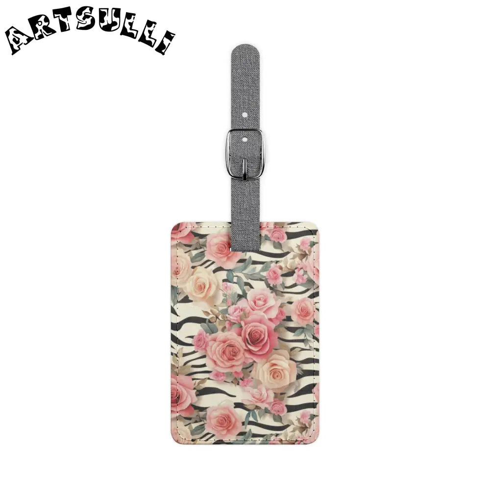 Floral Zebra Print Luggage Tag, Artsulli - Art is Long, Life is Short, Accessories, Size, One size, Shape, Rectangle, , , 19982575316671479167