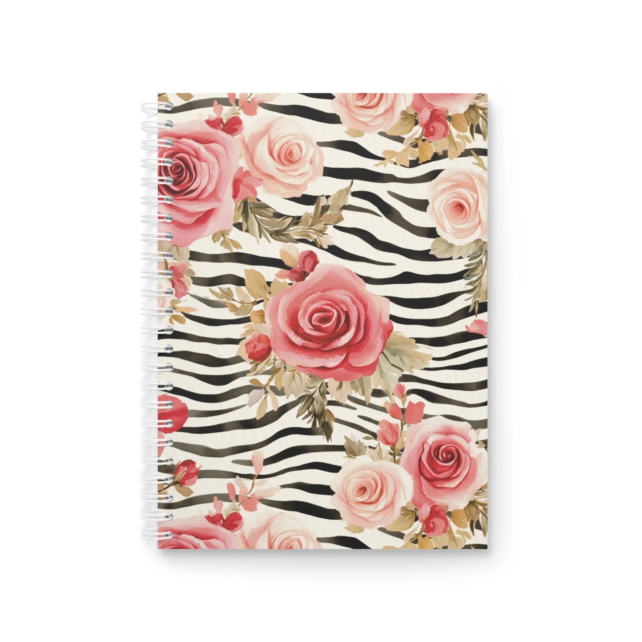 JAKKOUTTHEBXX Floral Zebra Wide-Ruled Spiral Notebook 2025