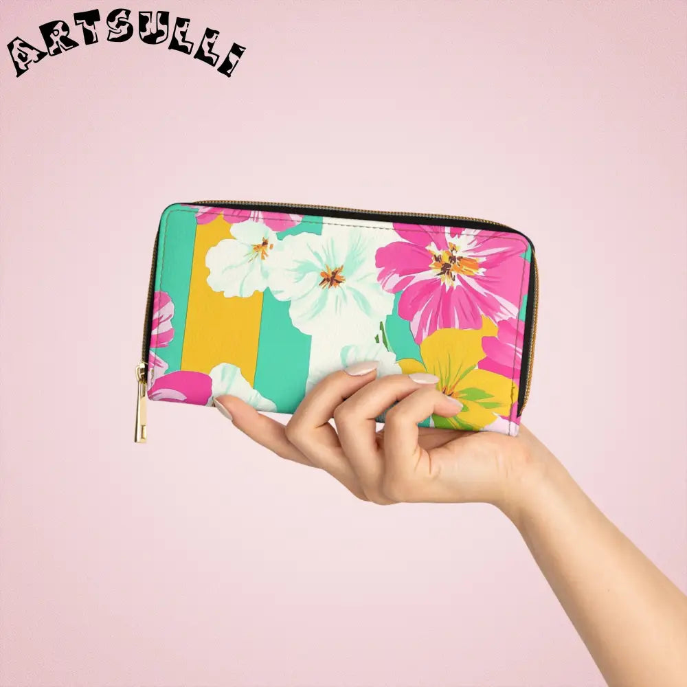 Floral Zip-Around Wallet for Credit Cards, Artsulli - Art is Long, Life is Short, Accessories, , , , , , , 