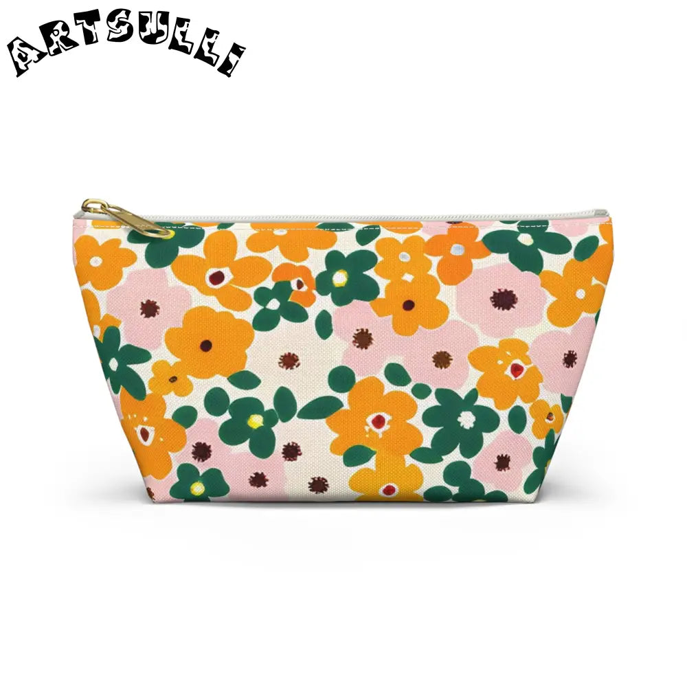 Floral Zippered Pouch, Artsulli - Art is Long, Life is Short, Bags, Size, Small, Color, White zipper, , , 26477316822161692824