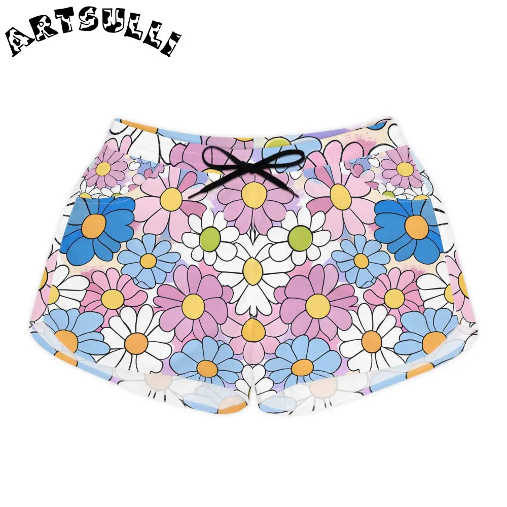 Flower Hour Shorts Embodies Floral Style, Artsulli - Art is Long, Life is Short, All Over Prints, Size, S, Color, Black drawstring, , , 53394509667651