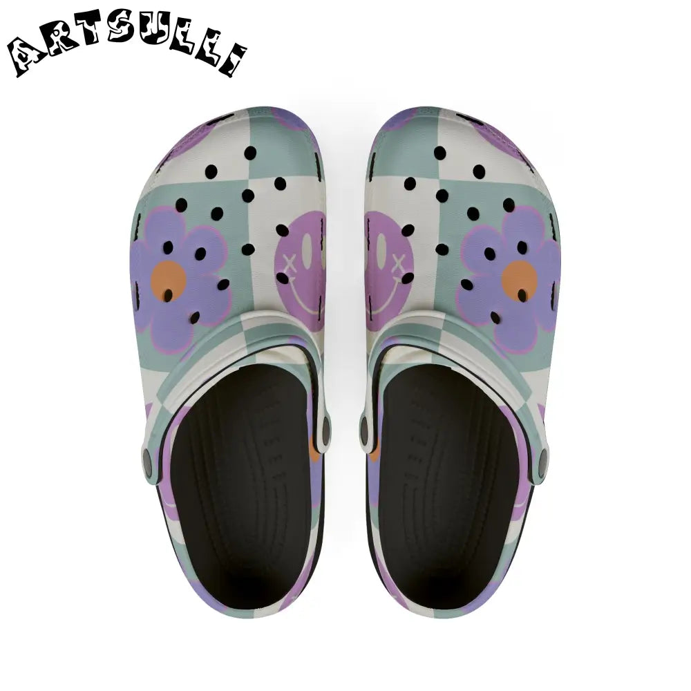 Flower x Smiley EVA Foam Clogs, Artsulli - Art is Long, Life is Short, Shoes, Size, US 6 (Women's), Color, Black, , , 10822594647275