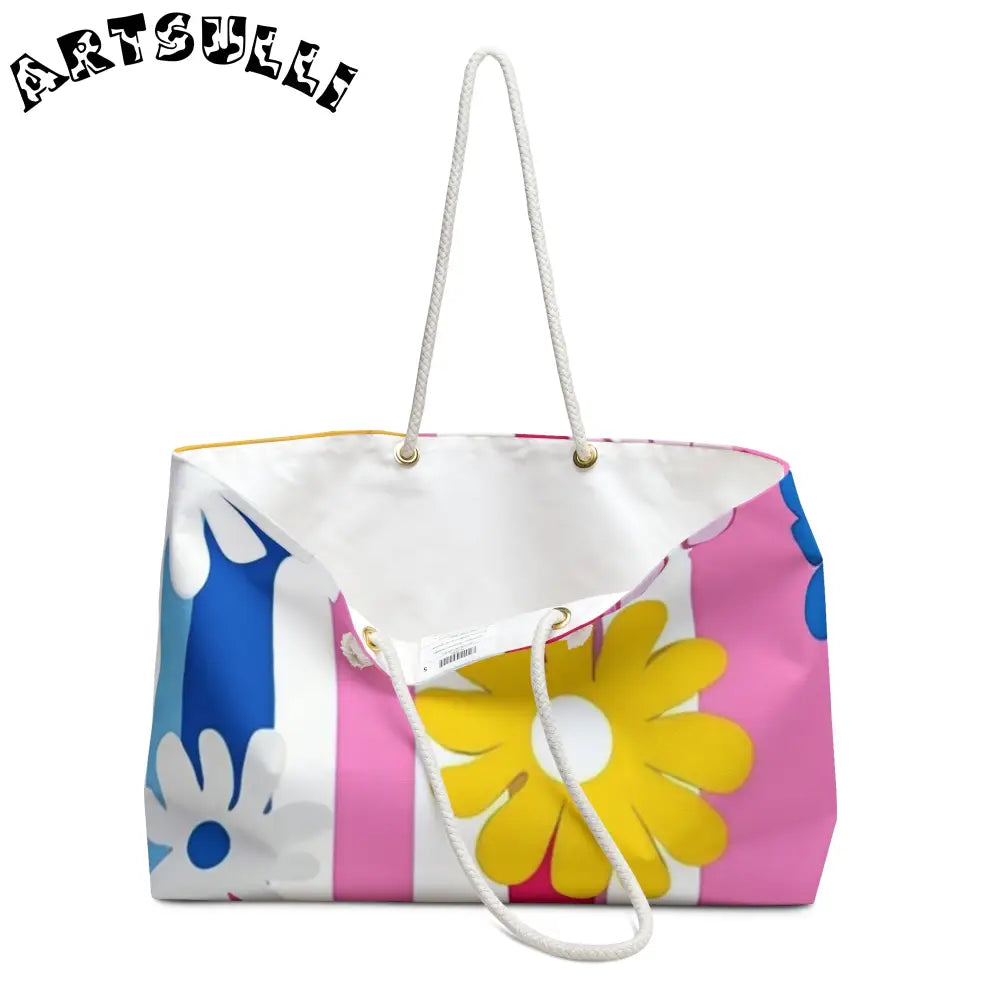 Flowers and Stripes Oversized Weekender Tote, Artsulli - Art is Long, Life is Short, Bags, , , , , , , 