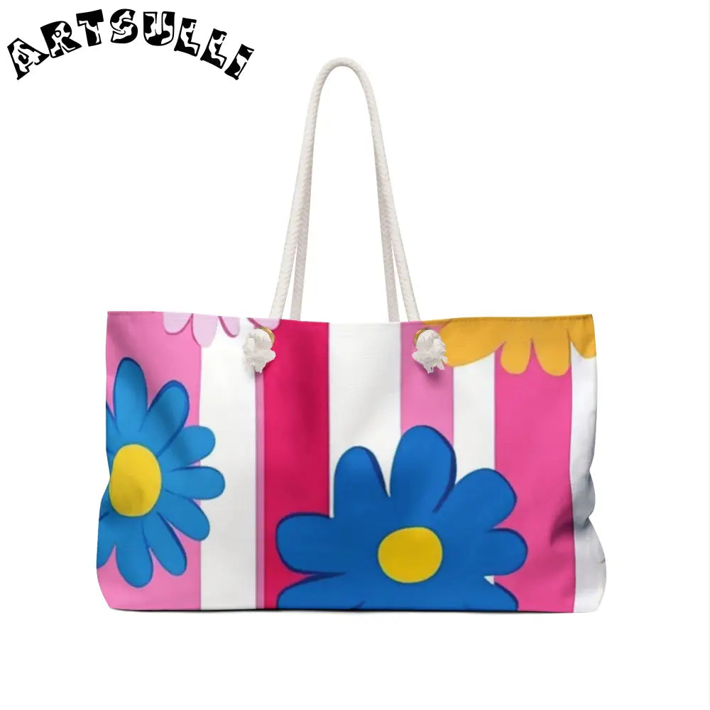 Flowers and Stripes Oversized Weekender Tote, Artsulli - Art is Long, Life is Short, Bags, , , , , , , 