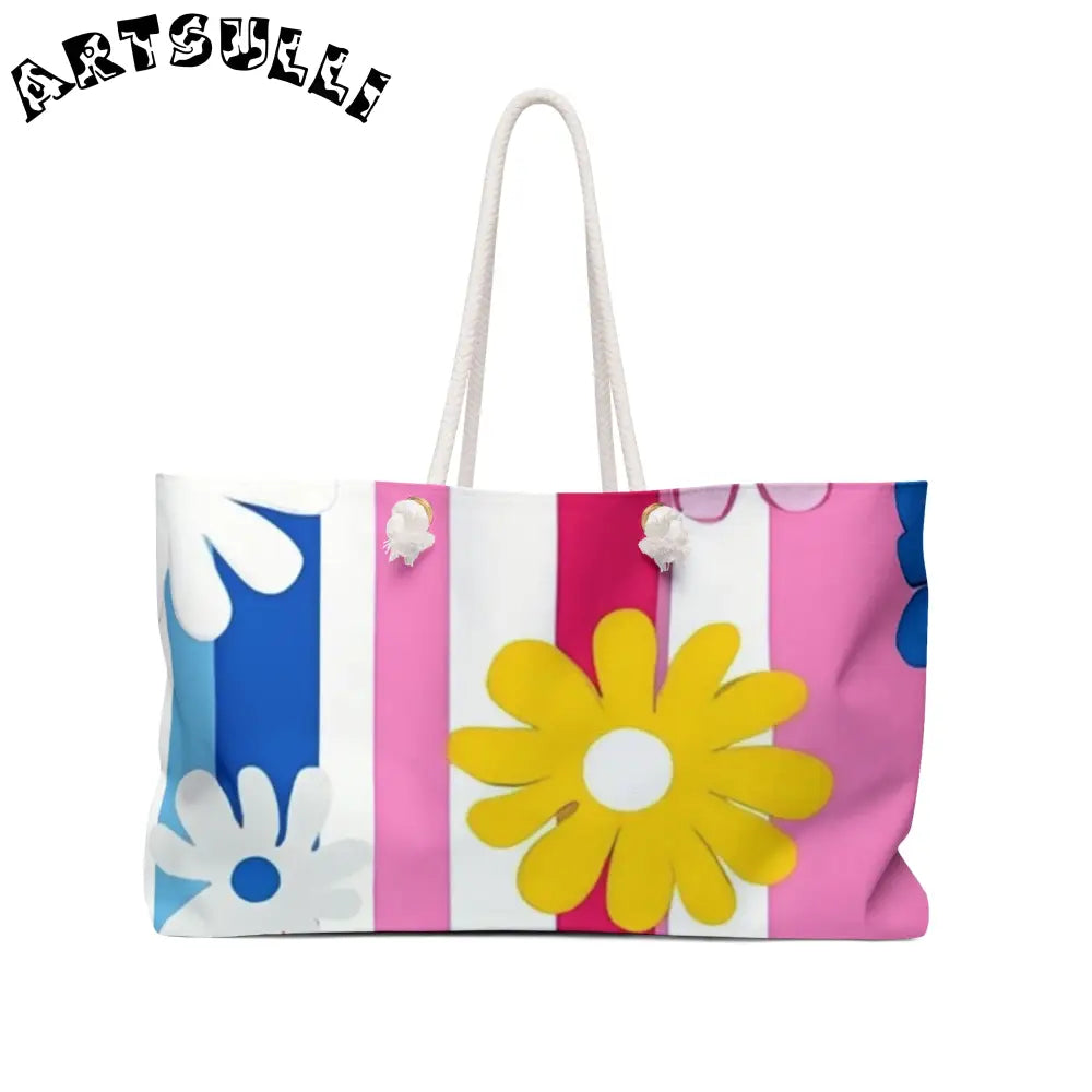 Flowers and Stripes Oversized Weekender Tote, Artsulli - Art is Long, Life is Short, Bags, Size, 24" × 13", , , , , 56308215331660