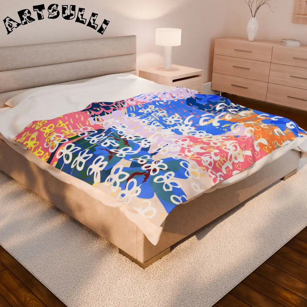 Flowers x Doodles Plush Velveteen Blanket, Artsulli - Art is Long, Life is Short, All Over Prints, , , , , , , 