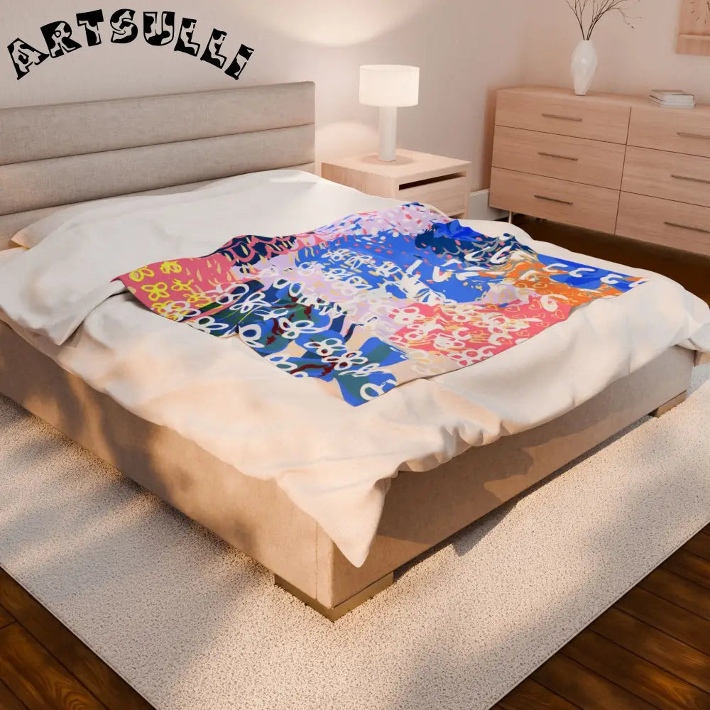Flowers x Doodles Plush Velveteen Blanket, Artsulli - Art is Long, Life is Short, All Over Prints, , , , , , , 