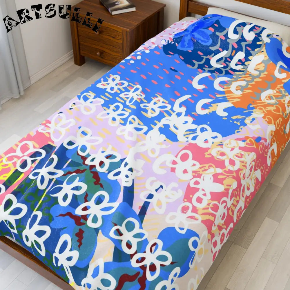 Flowers x Doodles Plush Velveteen Blanket, Artsulli - Art is Long, Life is Short, All Over Prints, , , , , , , 