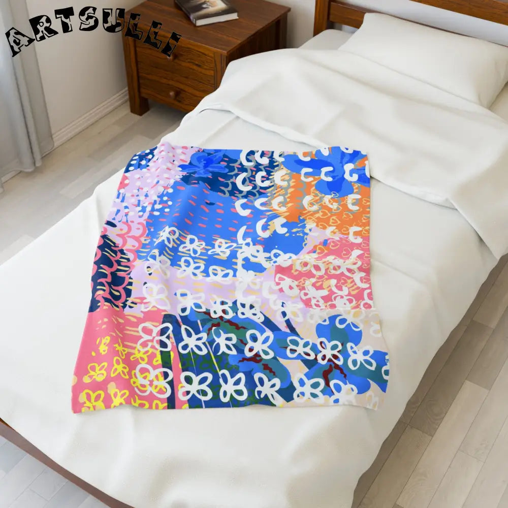Flowers x Doodles Plush Velveteen Blanket, Artsulli - Art is Long, Life is Short, All Over Prints, , , , , , , 