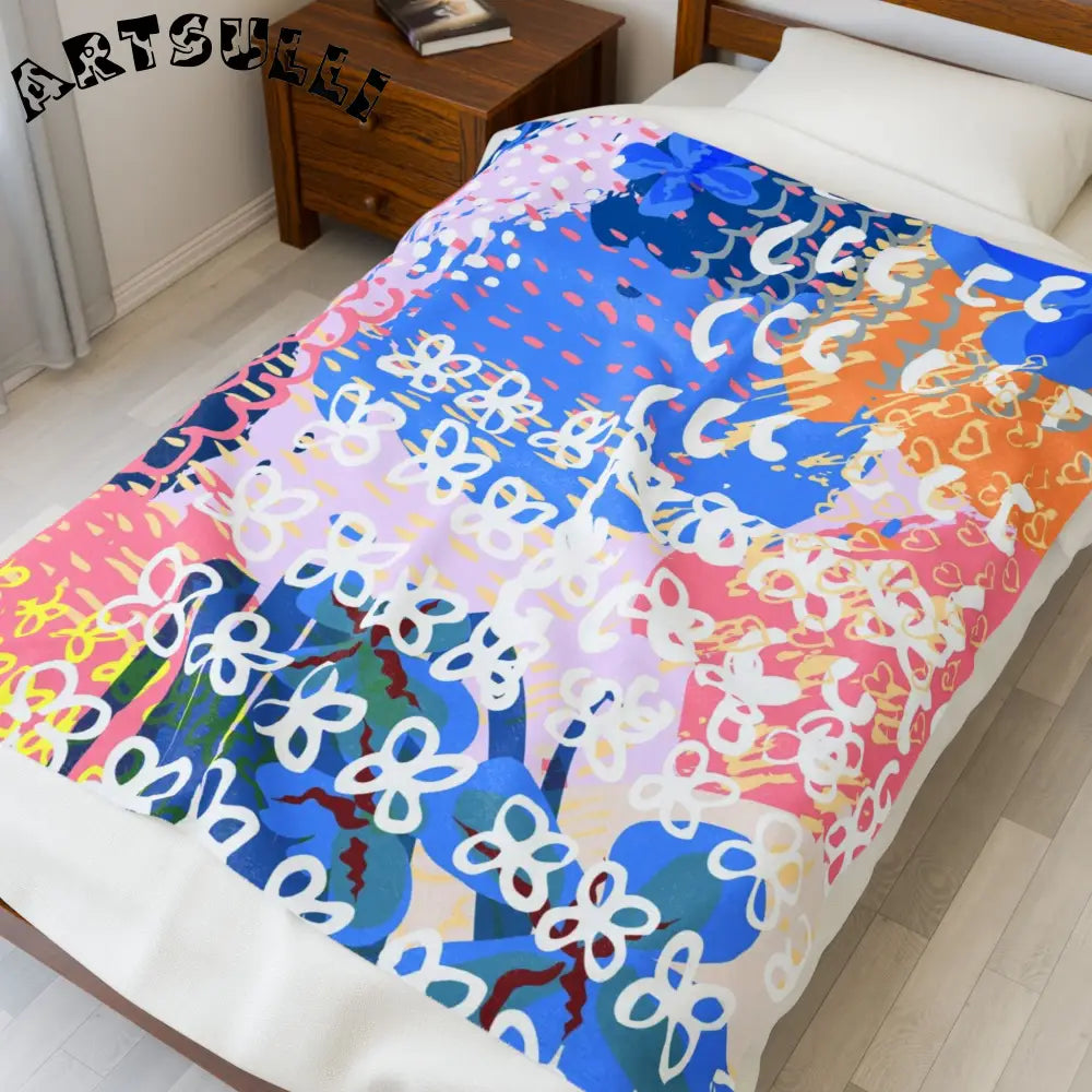 Flowers x Doodles Plush Velveteen Blanket, Artsulli - Art is Long, Life is Short, All Over Prints, , , , , , , 