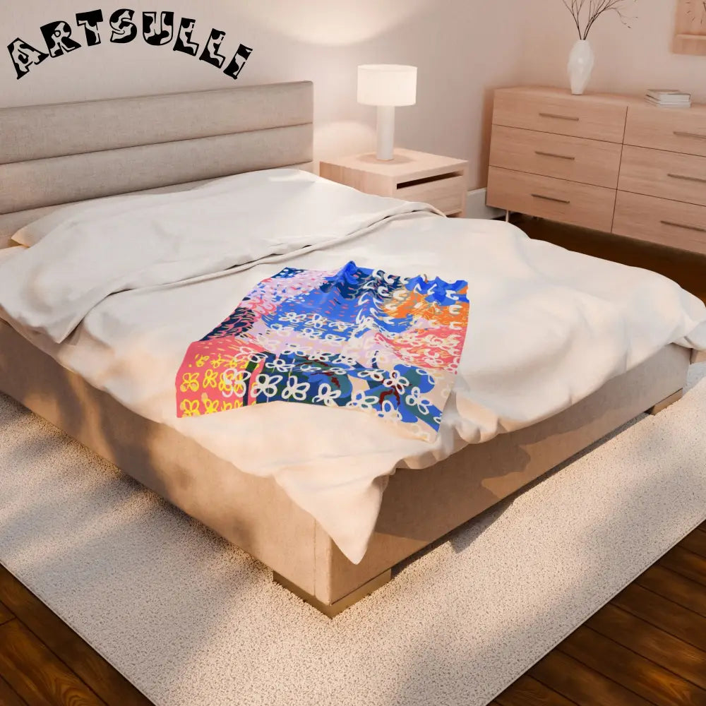Flowers x Doodles Plush Velveteen Blanket, Artsulli - Art is Long, Life is Short, All Over Prints, , , , , , , 