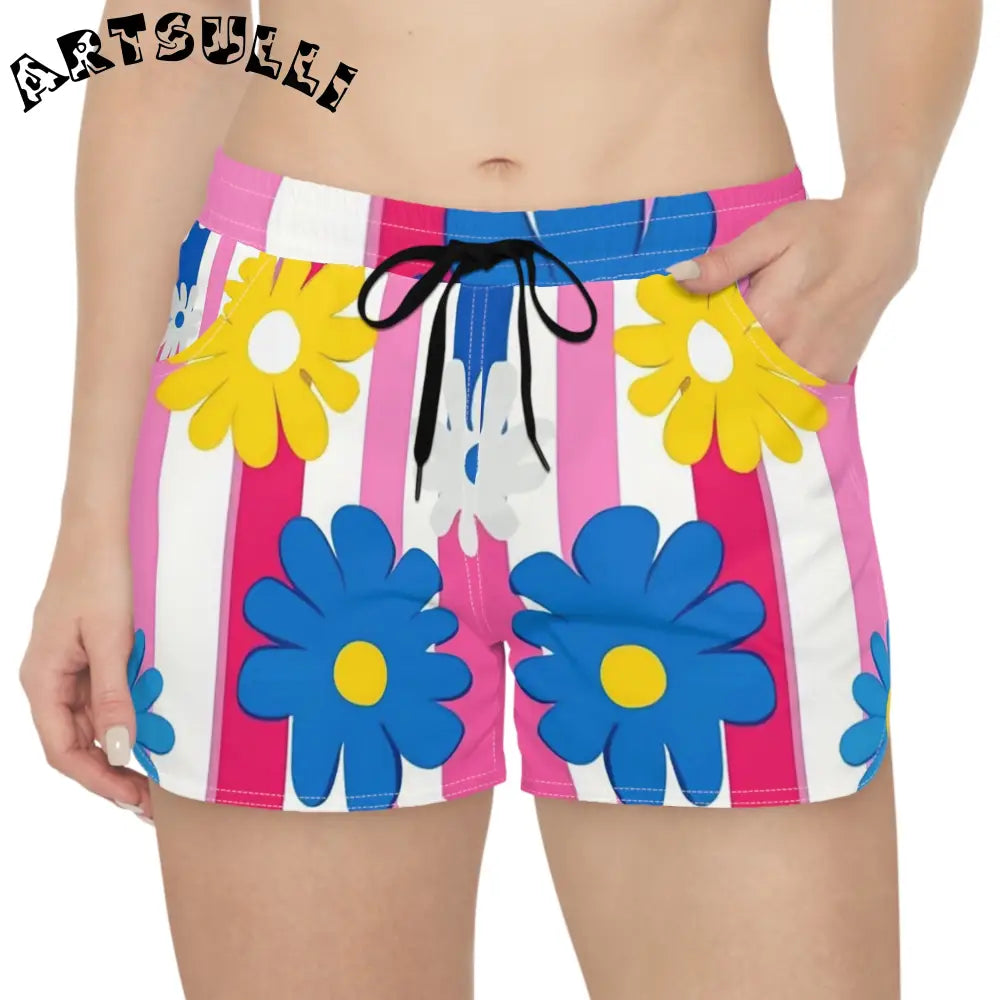 Flowers x Stripes Casual Shorts, Artsulli - Art is Long, Life is Short, All Over Prints, , , , , , , 
