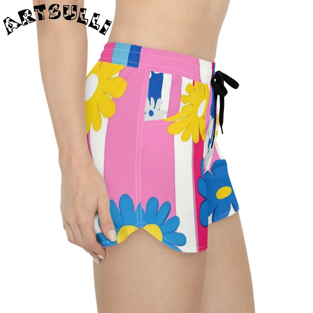 Flowers x Stripes Casual Shorts, Artsulli - Art is Long, Life is Short, All Over Prints, , , , , , , 