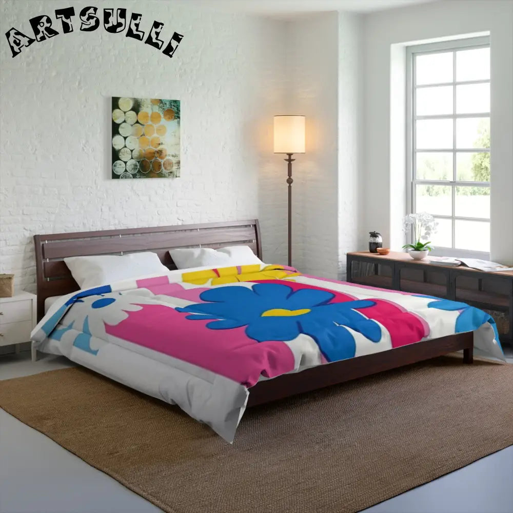 Flowers x Stripes Cozy Comforter, Artsulli - Art is Long, Life is Short, Home Decor, , , , , , , 