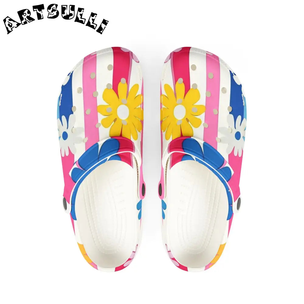 Flowers x Stripes EVA Foam Clogs, Artsulli - Art is Long, Life is Short, Shoes, Size, US 6 (Women's), Color, White, , , 56109622490819