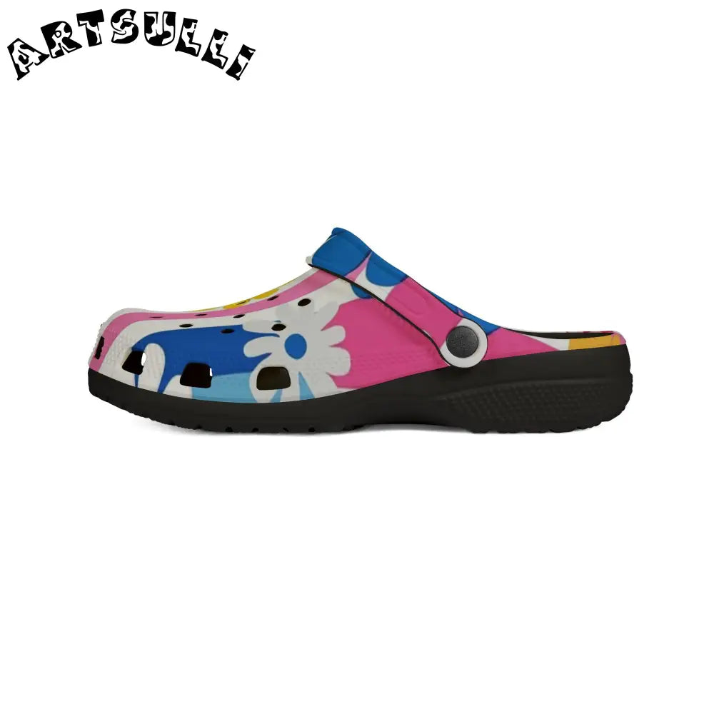 Flowers x Stripes EVA Foam Clogs, Artsulli - Art is Long, Life is Short, Shoes, , , , , , , 