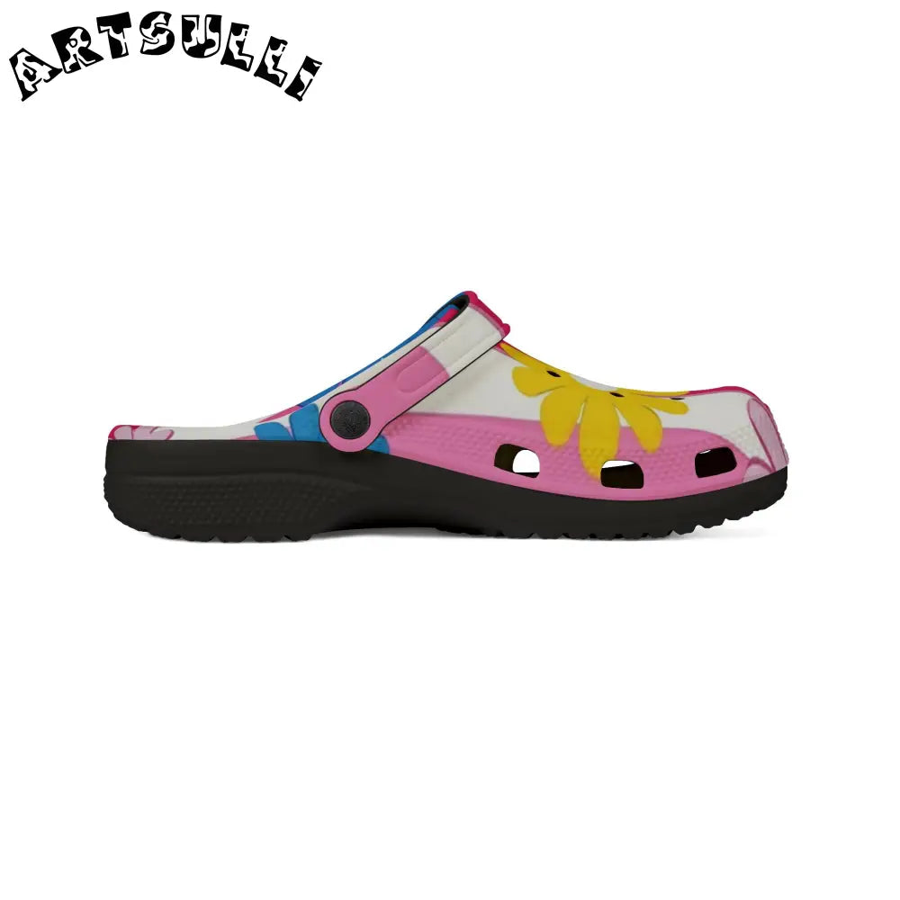 Flowers x Stripes EVA Foam Clogs, Artsulli - Art is Long, Life is Short, Shoes, , , , , , , 