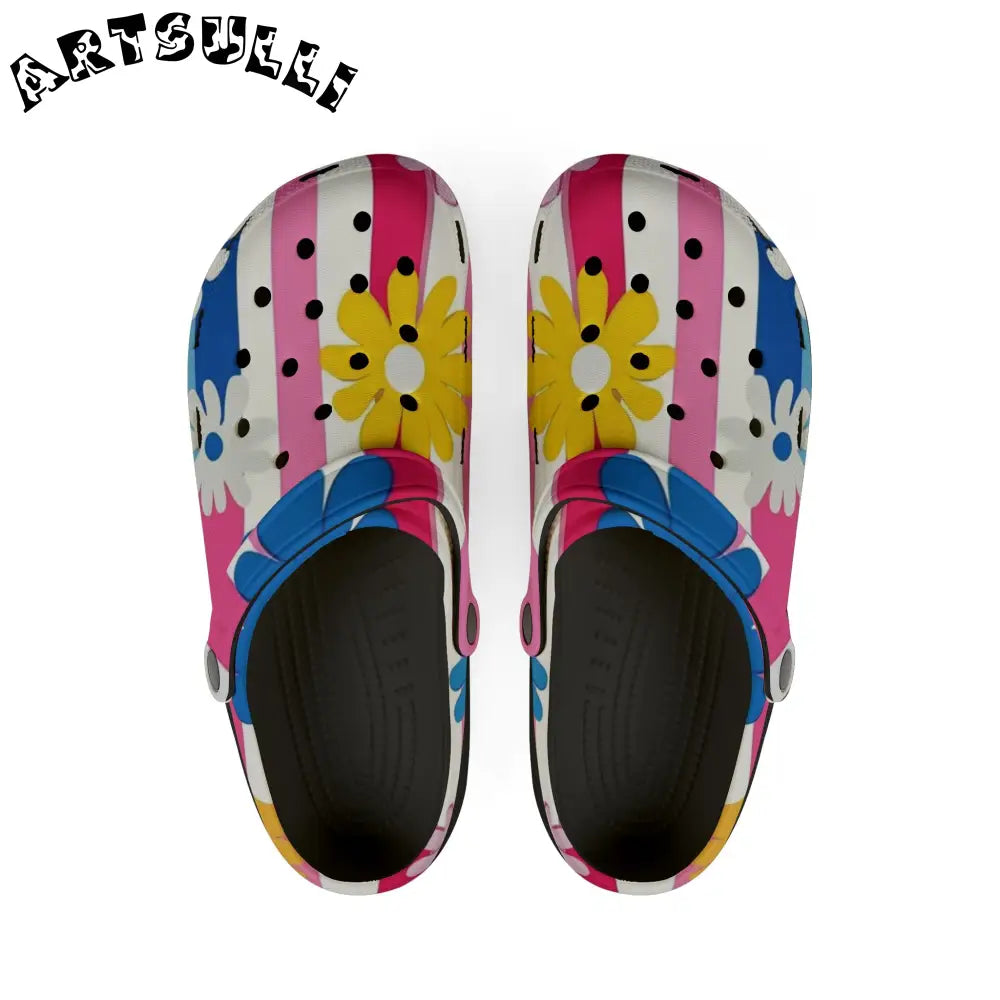 Flowers x Stripes EVA Foam Clogs, Artsulli - Art is Long, Life is Short, Shoes, Size, US 6 (Women's), Color, Black, , , 56113006729482