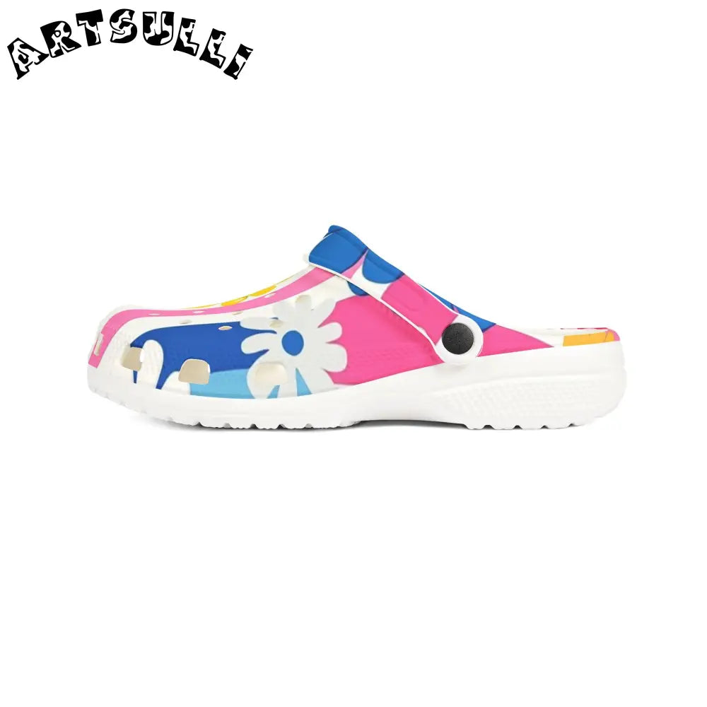 Flowers x Stripes EVA Foam Clogs, Artsulli - Art is Long, Life is Short, Shoes, , , , , , , 