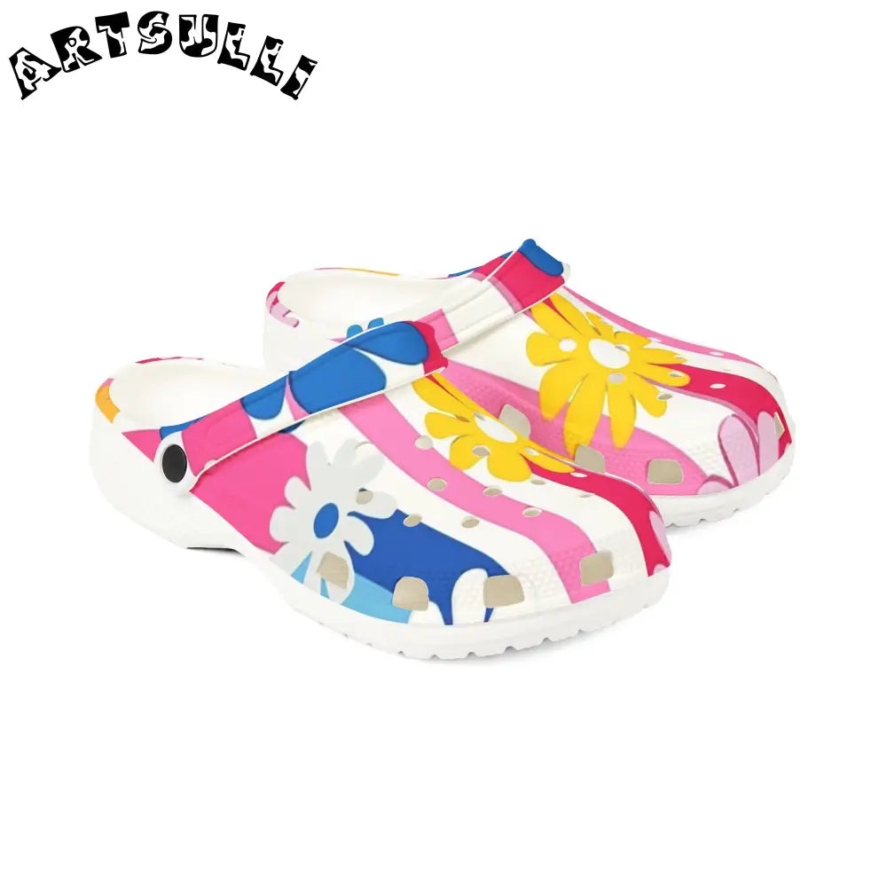 Flowers x Stripes EVA Foam Clogs, Artsulli - Art is Long, Life is Short, Shoes, , , , , , , 