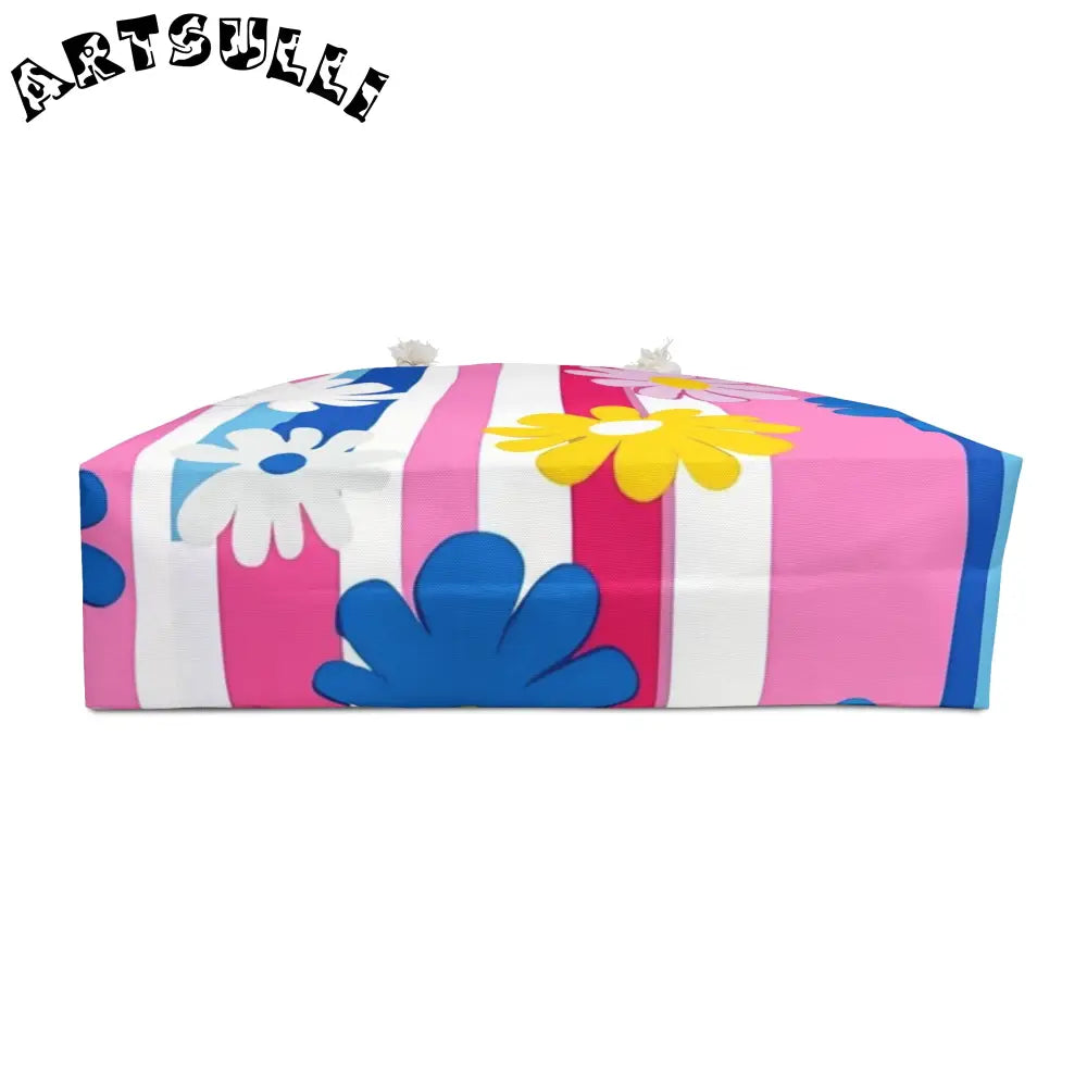 Flowers x Stripes Oversized Weekender Tote, Artsulli - Art is Long, Life is Short, Bags, , , , , , , 