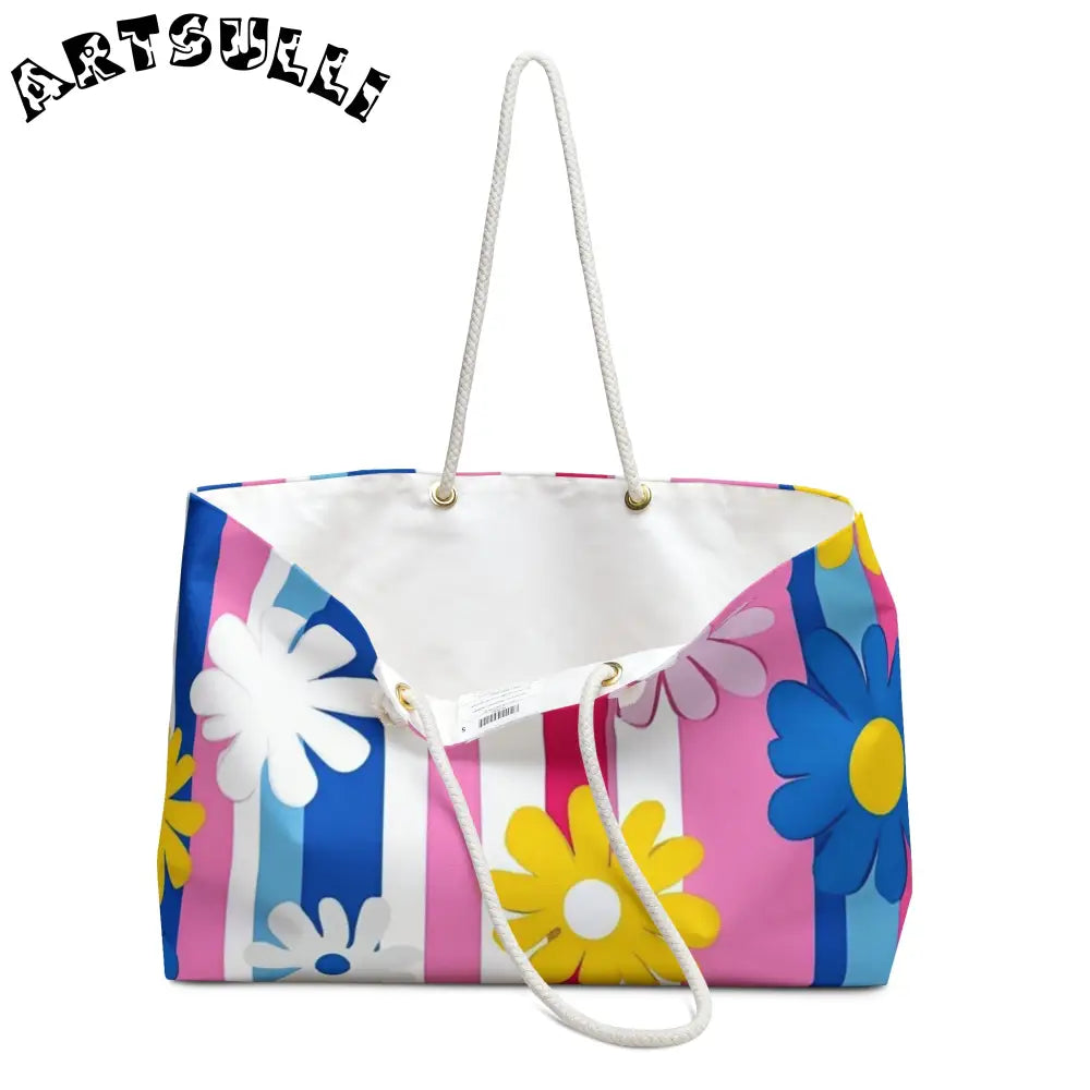 Flowers x Stripes Oversized Weekender Tote, Artsulli - Art is Long, Life is Short, Bags, , , , , , , 