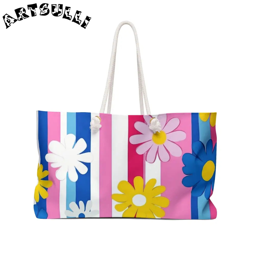 Flowers x Stripes Oversized Weekender Tote, Artsulli - Art is Long, Life is Short, Bags, Size, 24" × 13", , , , , 55204620050381