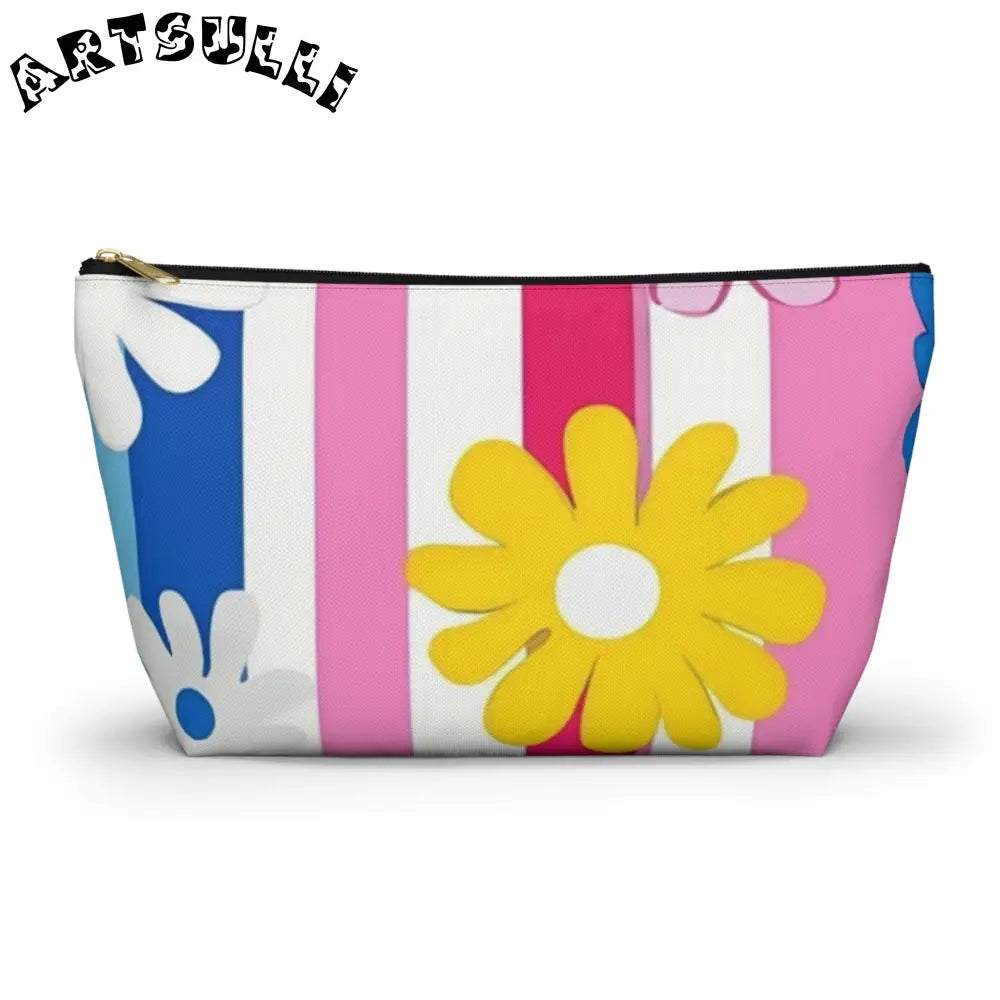 Flowers x Stripes T-Bottom Pouches, Artsulli - Art is Long, Life is Short, Bags, Size, Large, Color, Black zipper, , , 55566355969240