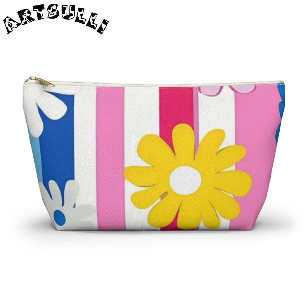 Flowers x Stripes T-Bottom Pouches, Artsulli - Art is Long, Life is Short, Bags, Size, Large, Color, White zipper, , , 55557831166530
