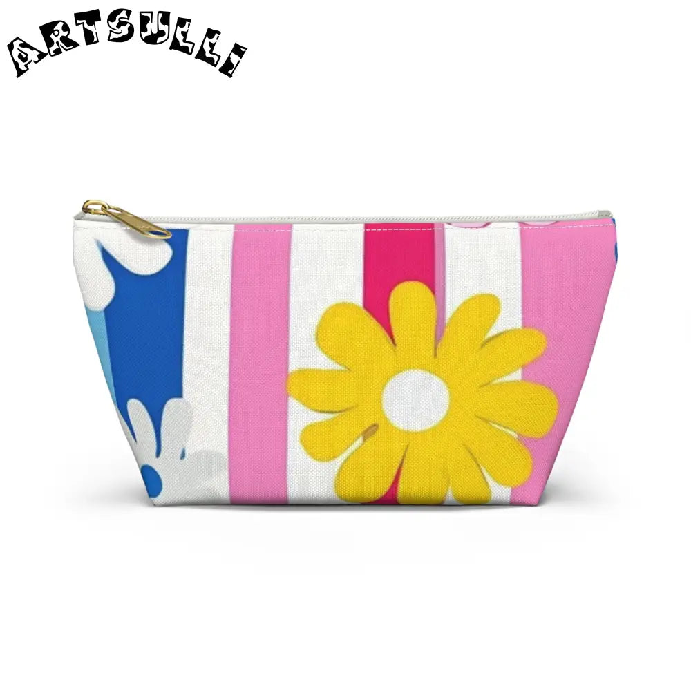 Flowers x Stripes T-Bottom Pouches, Artsulli - Art is Long, Life is Short, Bags, Size, Small, Color, White zipper, , , 55573115780526