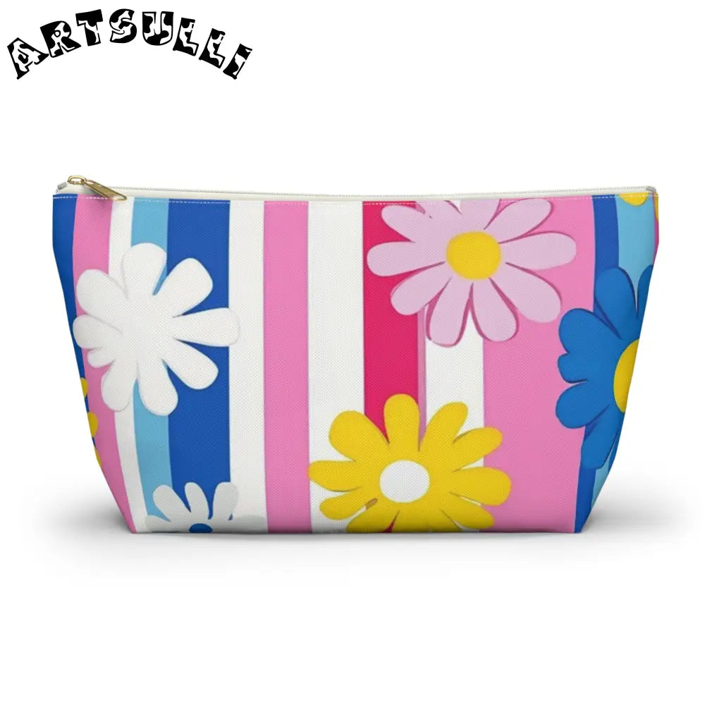 Flowers x Stripes T-Bottom Pouches, Artsulli - Art is Long, Life is Short, Bags, Size, Large, Color, White zipper, , , 55144141842061