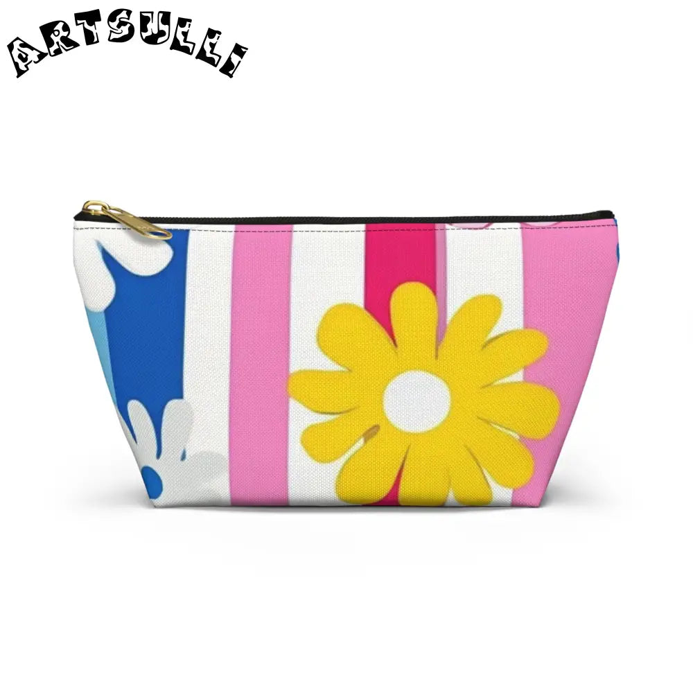 Flowers x Stripes T-Bottom Pouches, Artsulli - Art is Long, Life is Short, Bags, Size, Small, Color, Black zipper, , , 55588909807248