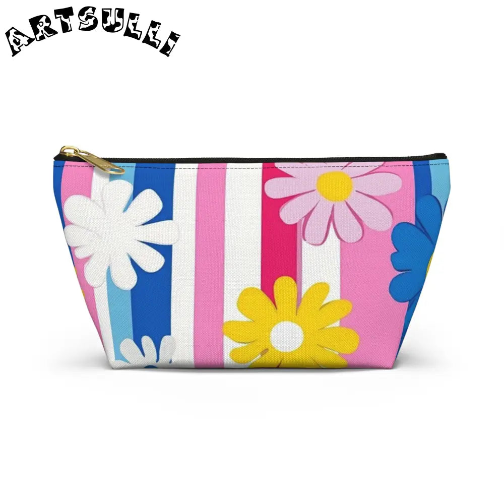 Flowers x Stripes T-Bottom Pouches, Artsulli - Art is Long, Life is Short, Bags, Size, Small, Color, Black zipper, , , 55177871281832