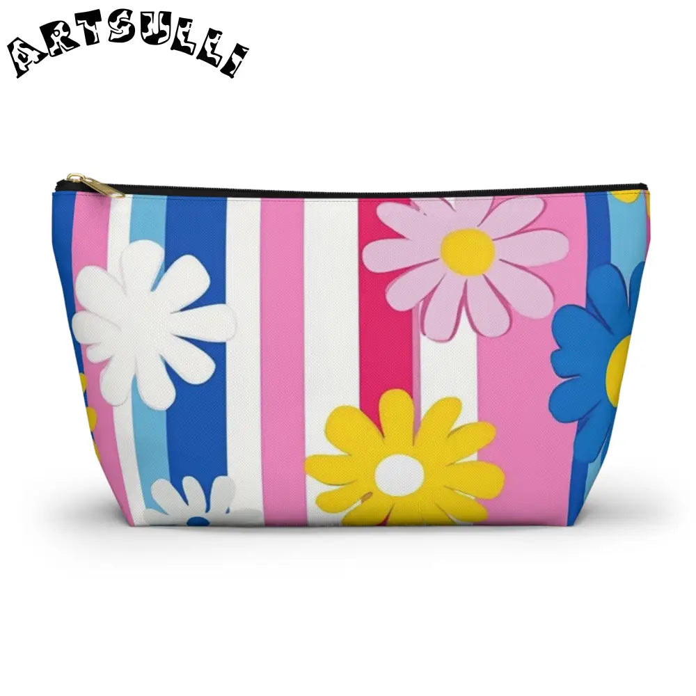 Flowers x Stripes T-Bottom Pouches, Artsulli - Art is Long, Life is Short, Bags, Size, Large, Color, Black zipper, , , 55153623210913