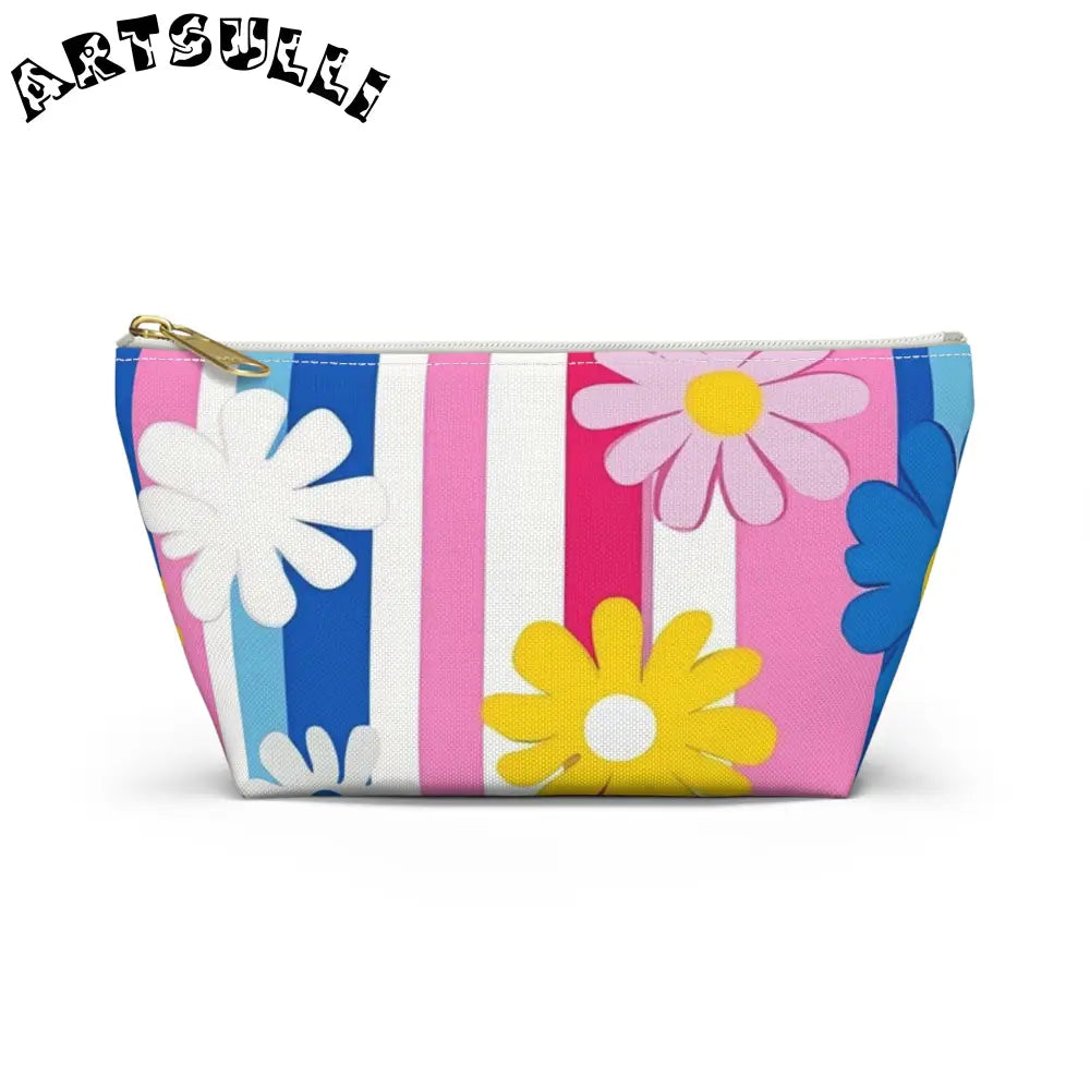 Flowers x Stripes T-Bottom Pouches, Artsulli - Art is Long, Life is Short, Bags, Size, Small, Color, White zipper, , , 55163271975987