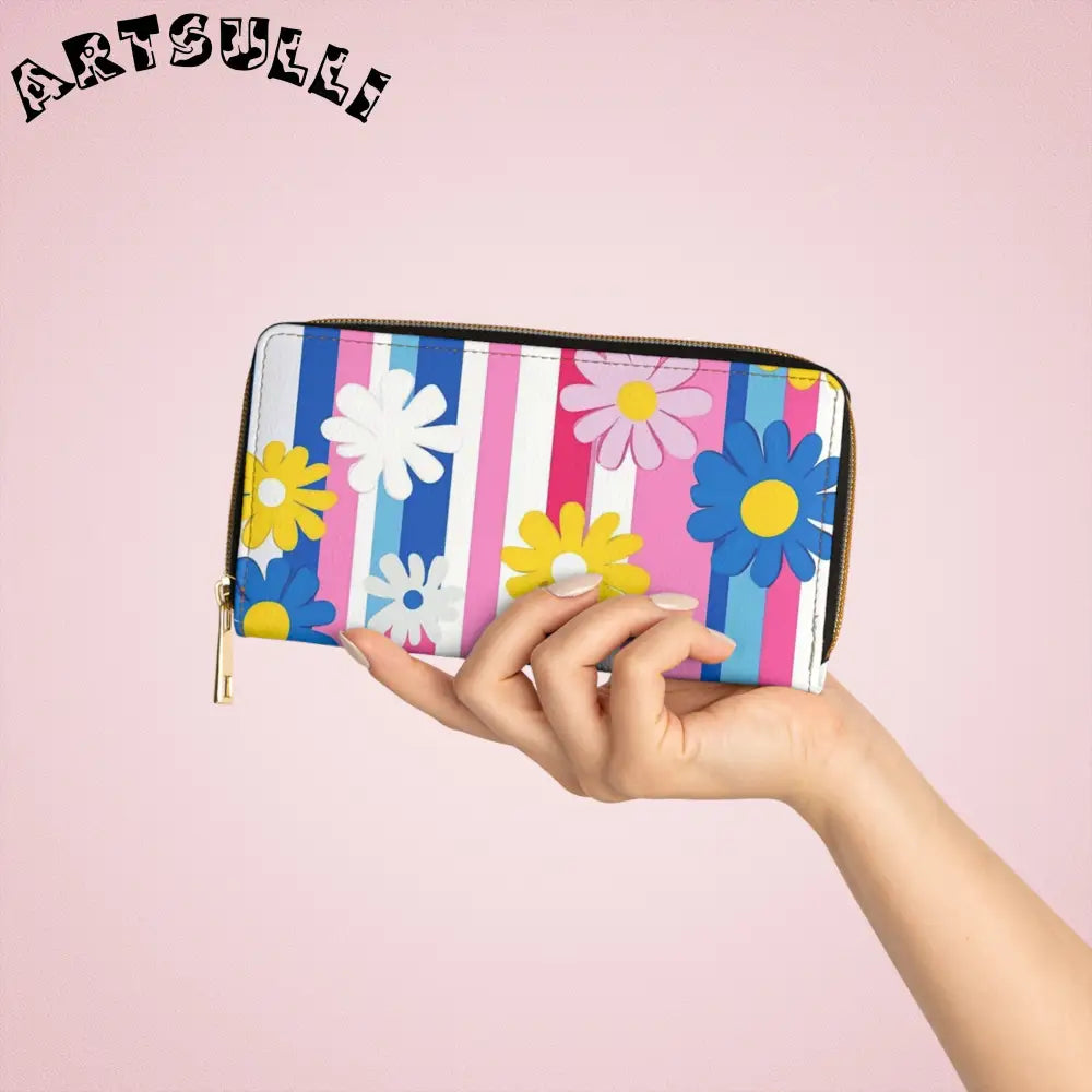 Flowers x Stripes Wallet for Credit Cards, Artsulli - Art is Long, Life is Short, Accessories, , , , , , , 
