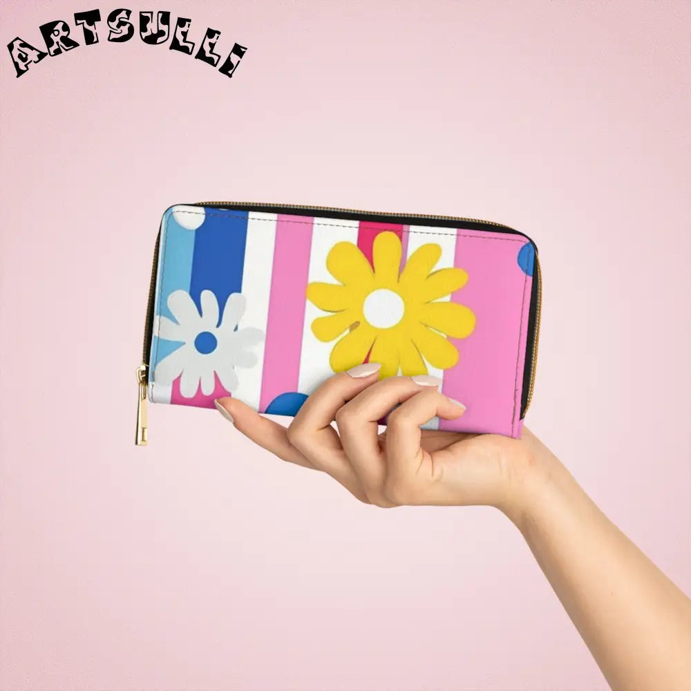 Flowers x Stripes Wallet for Credit Cards, Artsulli - Art is Long, Life is Short, Accessories, , , , , , , 